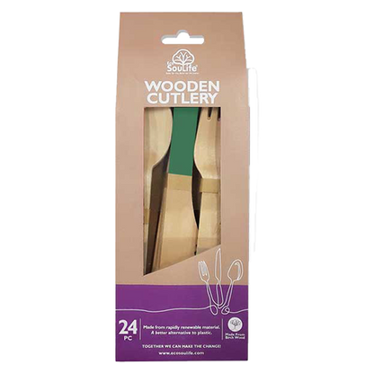 Wooden Coloured Cutlery 24PC Set