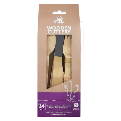 Wooden Coloured Cutlery 24PC Set