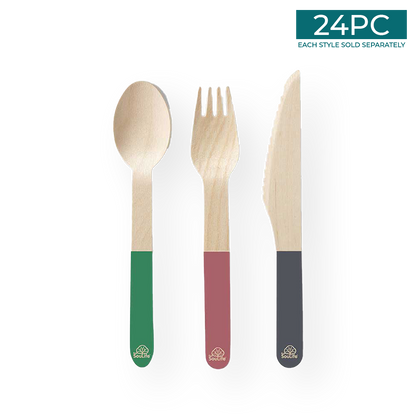 Wooden Coloured Cutlery 24PC Set